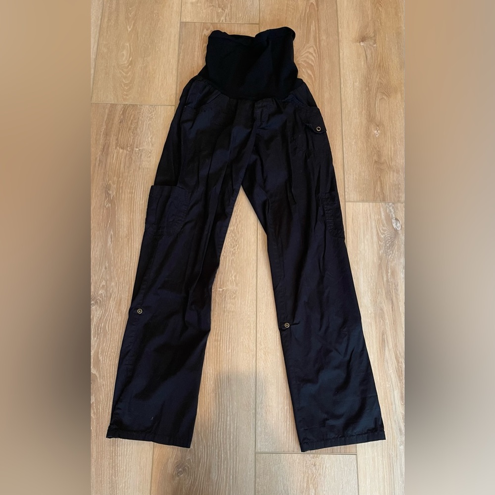 Black maternity cargo pants. Full length or convert to capri length.
